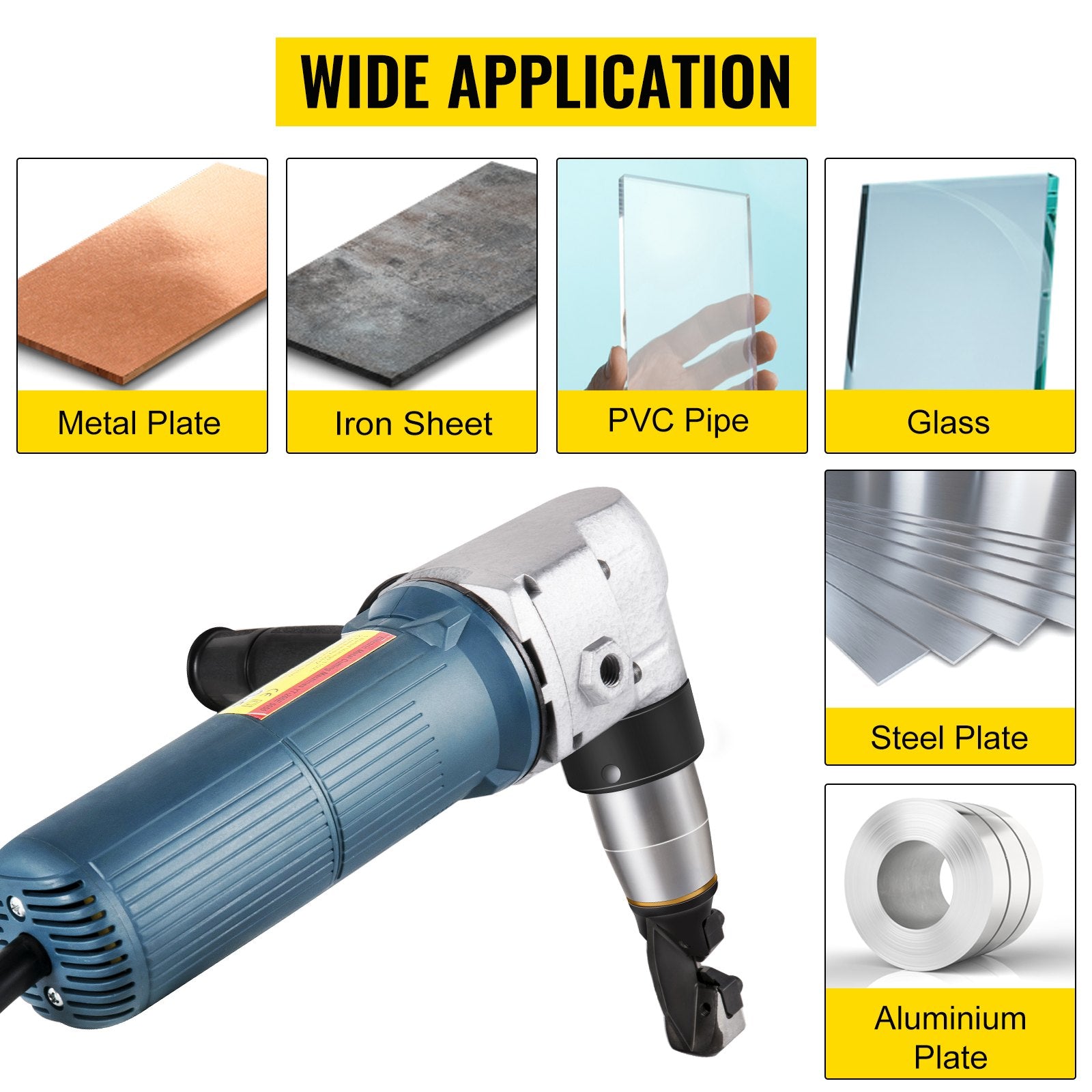 VEVOR Electric Metal Nibbler 625W Nibbler Metal Cutter 1000RPM High Speed Rotor 0.16in/4mm Metal Nibbler 110V w Replaced Blades Storage Case Sheet Metal Nibbler for Cutting Stainless Steel, Aluminium 