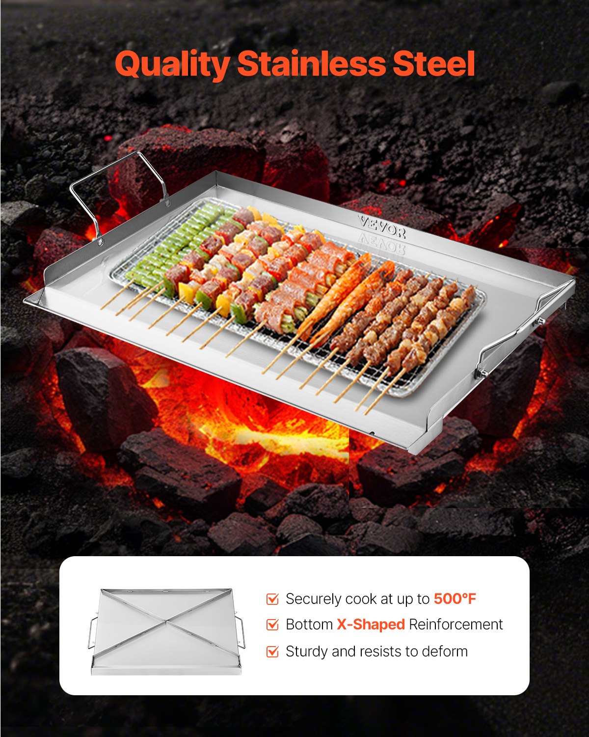 VEVOR 23x16 in Flat Top Griddle Stainless Steel Universal BBQ Grill Pan Cookware 