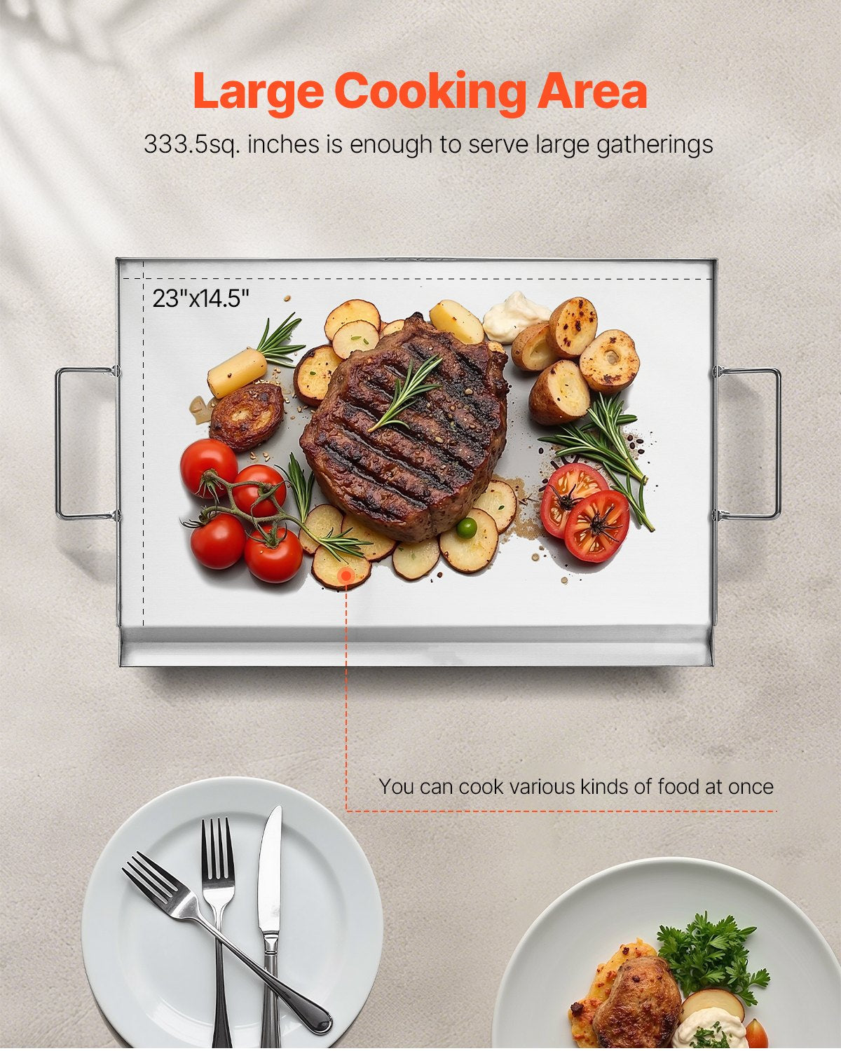 VEVOR 23x16 in Flat Top Griddle Stainless Steel Universal BBQ Grill Pan Cookware 