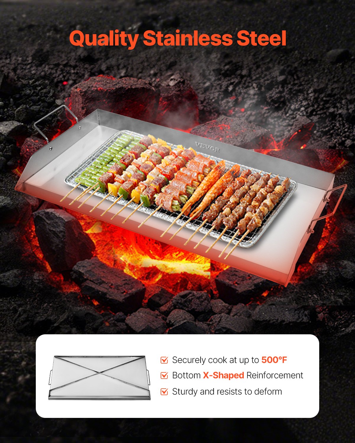 VEVOR 32x16 in Flat Top Griddle Stainless Steel Universal BBQ Grill Pan Cookware 
