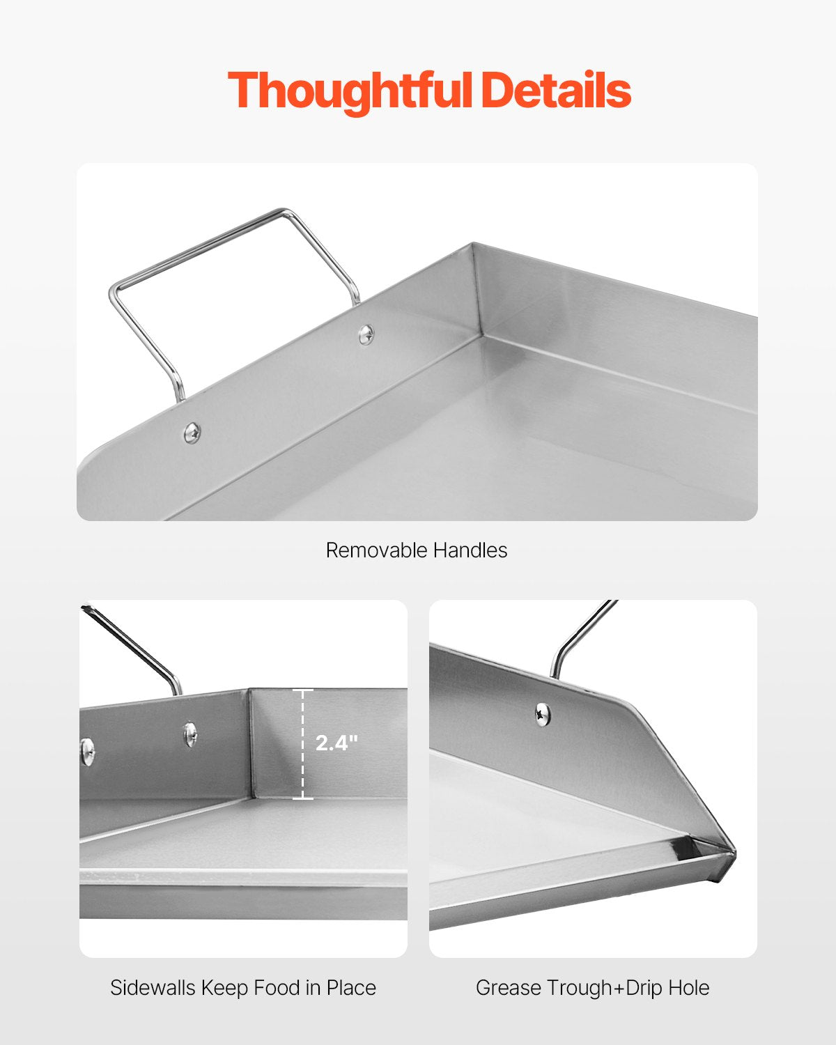 VEVOR 32x16 in Flat Top Griddle Stainless Steel Universal BBQ Grill Pan Cookware 