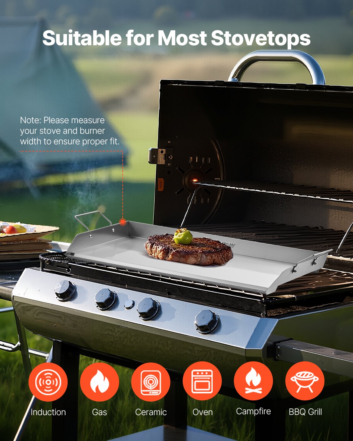 VEVOR 32x16 in Flat Top Griddle Stainless Steel Universal BBQ Grill Pan Cookware 