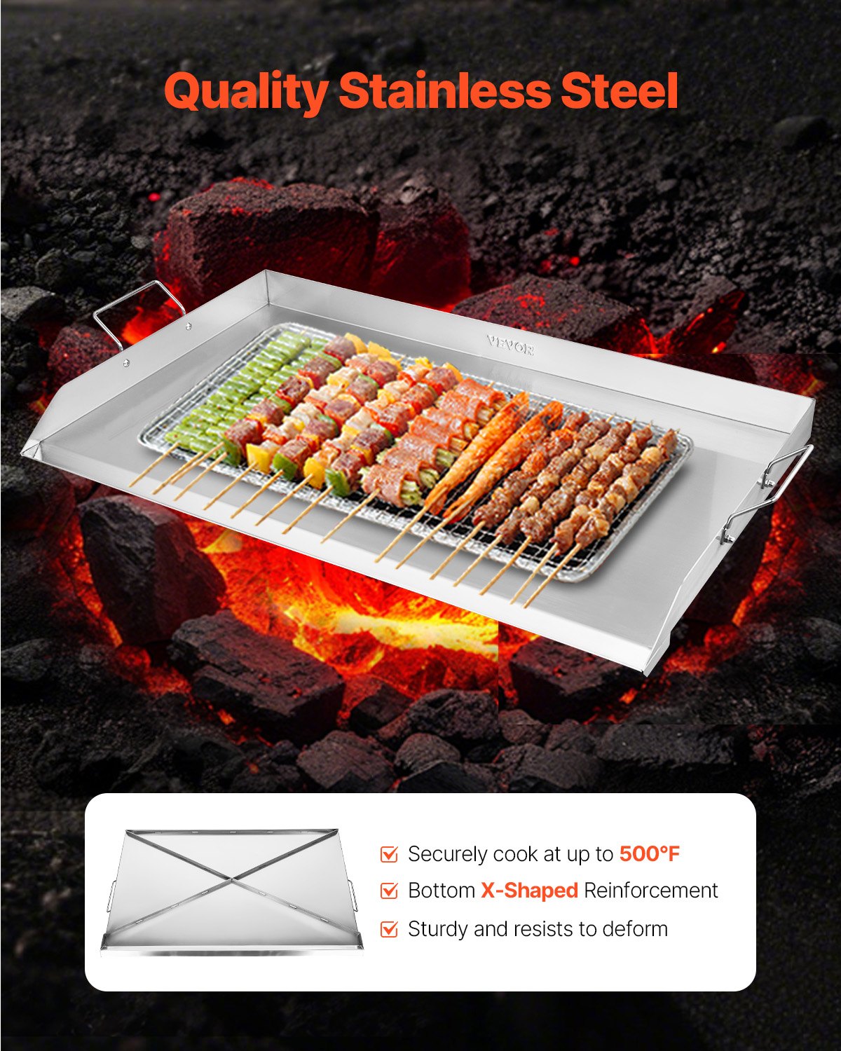 VEVOR 36x22 in Flat Top Griddle Stainless Steel Universal BBQ Grill Pan Cookware 