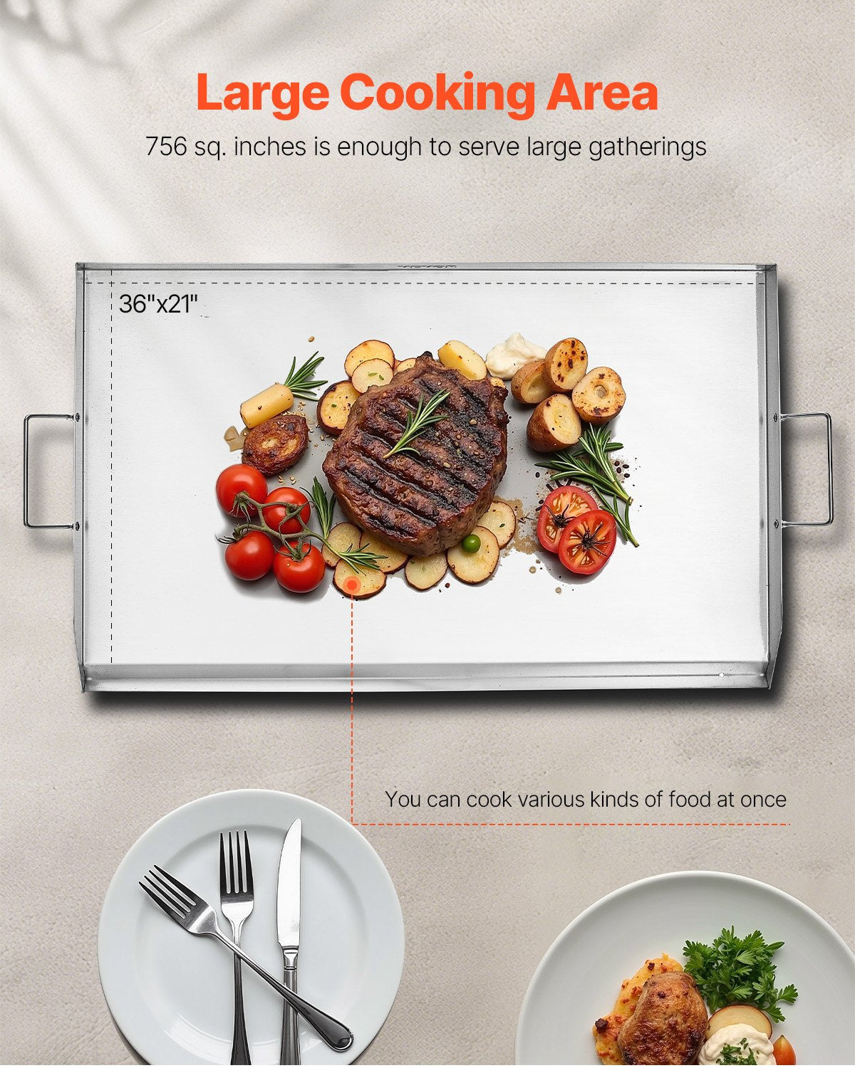VEVOR 36x22 in Flat Top Griddle Stainless Steel Universal BBQ Grill Pan Cookware 