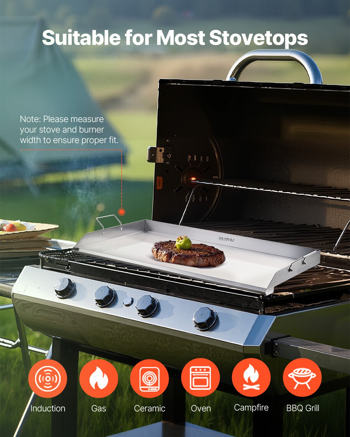 VEVOR 36x22 in Flat Top Griddle Stainless Steel Universal BBQ Grill Pan Cookware 