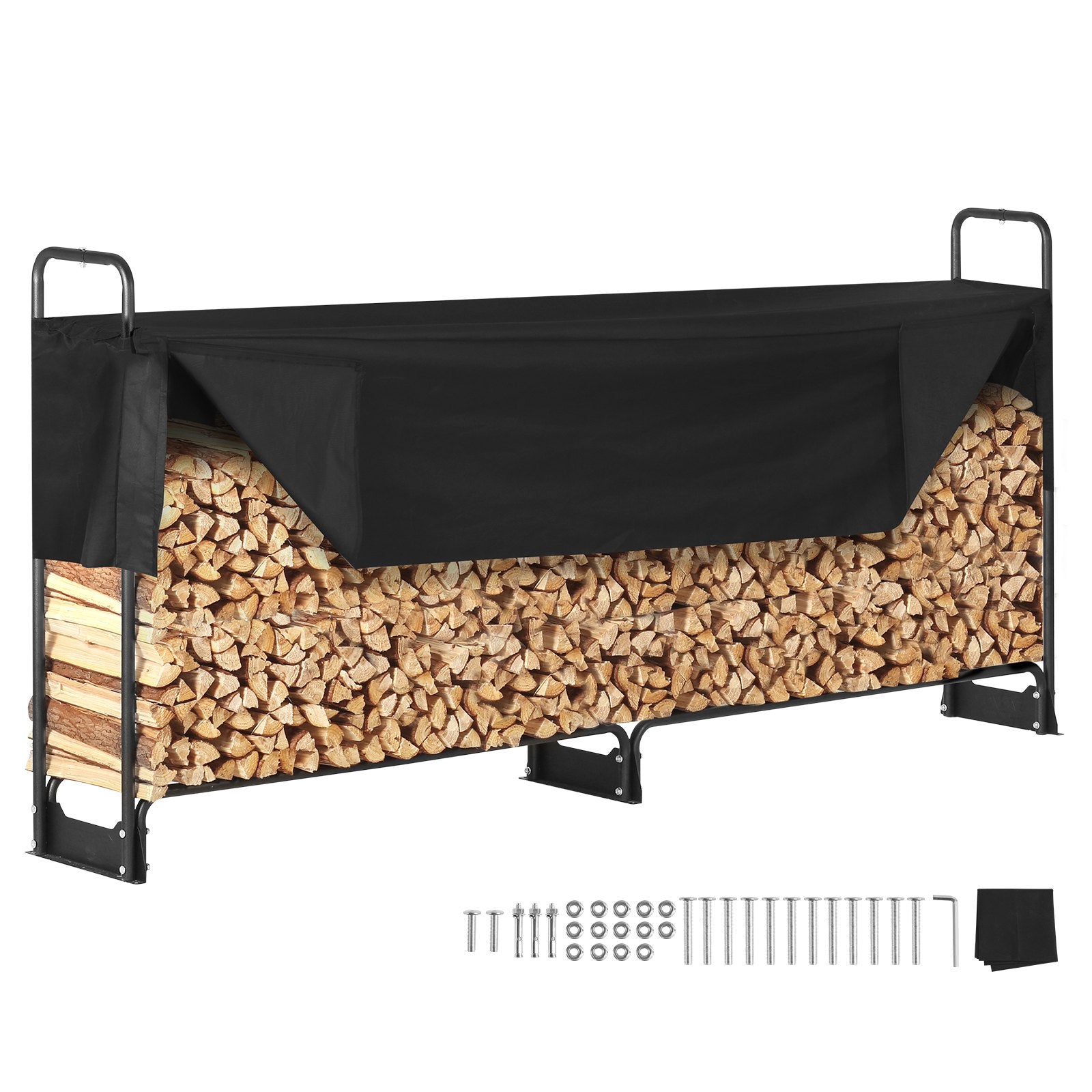 VEVOR 8.5FT Outdoor Firewood Rack with Cover, 102x14.2x46.1 in, Heavy Duty Firewood Holder & 600D Oxford Waterproof Cover for Fireplace, Patio, Indoor/Outdoor Log Storage Rack for 1/2 Cord of Firewood 