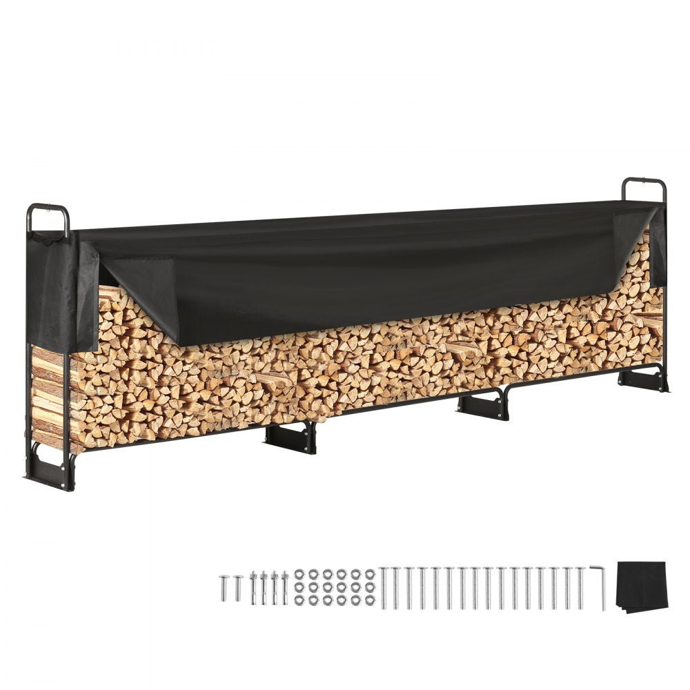 VEVOR 12.7FT Outdoor Firewood Rack with Cover, 152x14.2x46.1in,Heavy Duty Firewood Holder & 600D Oxford Waterproof Cover for Fireplace, Patio, Indoor/Outdoor Log Storage Rack for 3/4 Cord of Firewood 