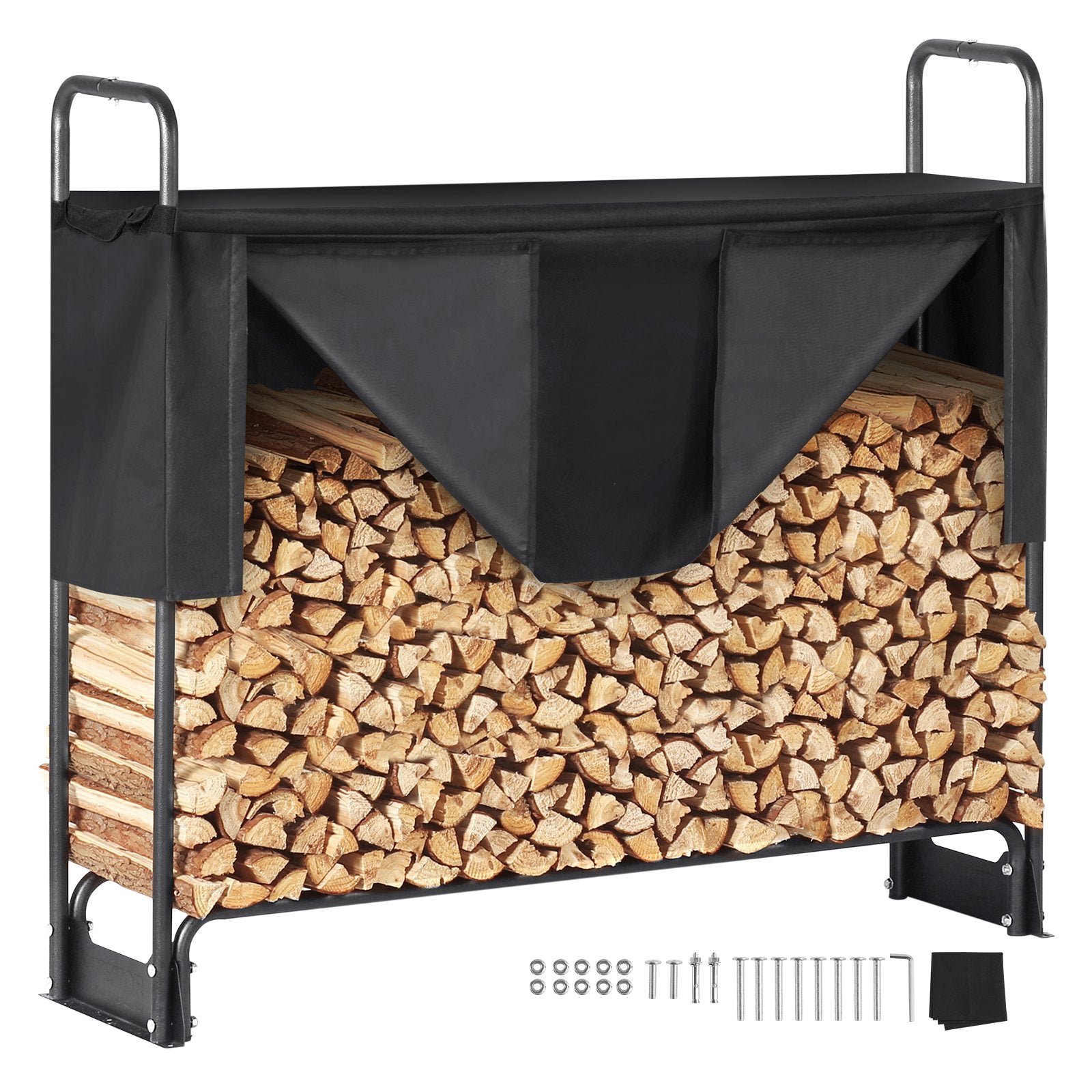 VEVOR 4.3FT Outdoor Firewood Rack with Cover, 52x14.2x46.1 in, Heavy Duty Firewood Holder & 600D Oxford Waterproof Cover for Fireplace, Patio, Indoor/Outdoor Log Storage Rack for 1/4 Cord of Firewood 