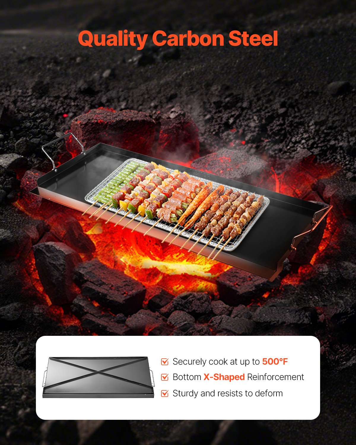 VEVOR 32x14 in Flat Top Griddle Carbon Steel Universal BBQ Grill Pan Cookware 