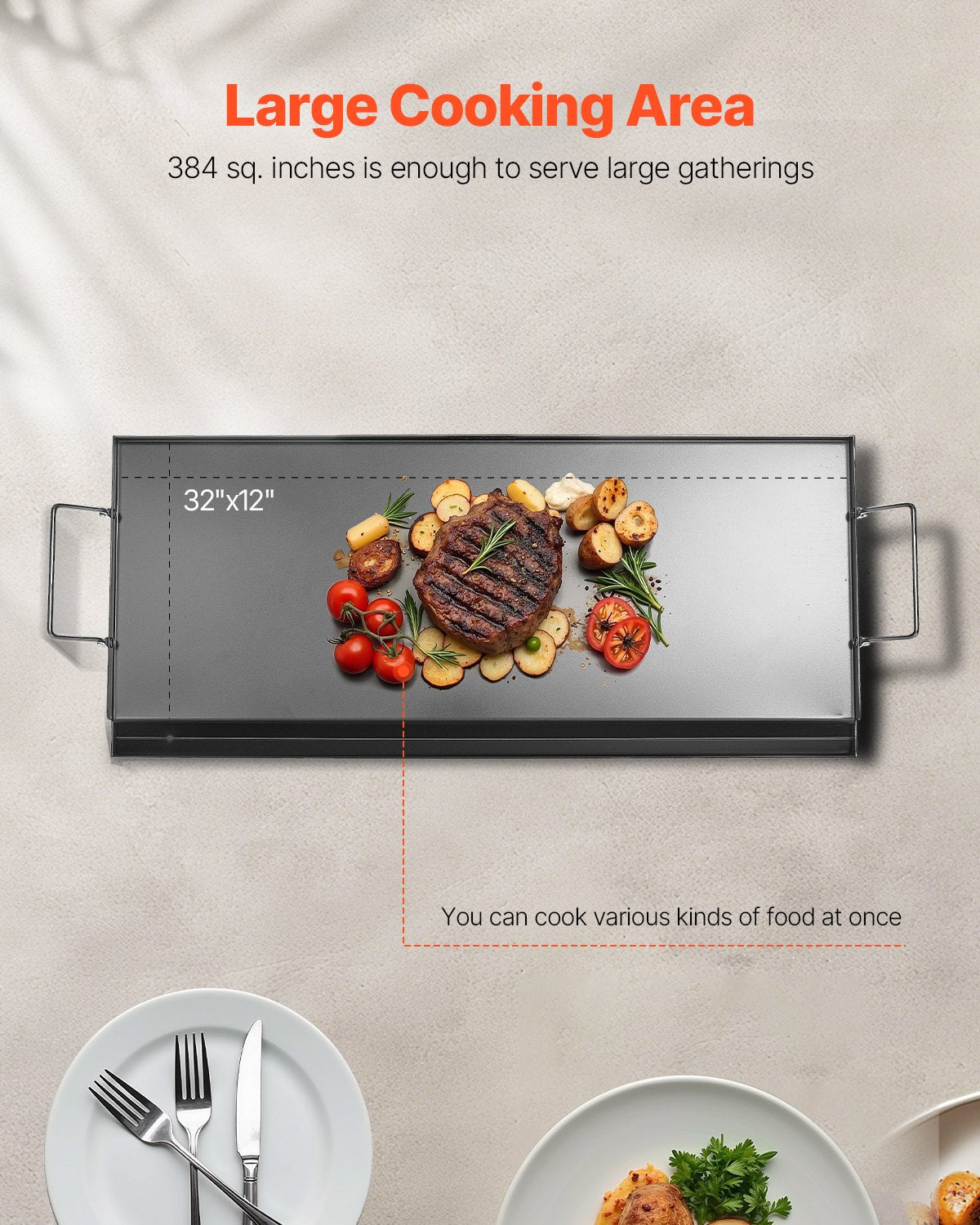 VEVOR 32x14 in Flat Top Griddle Carbon Steel Universal BBQ Grill Pan Cookware 