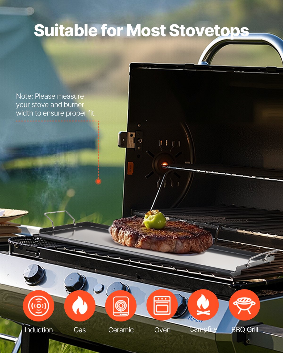 VEVOR 32x14 in Flat Top Griddle Carbon Steel Universal BBQ Grill Pan Cookware 
