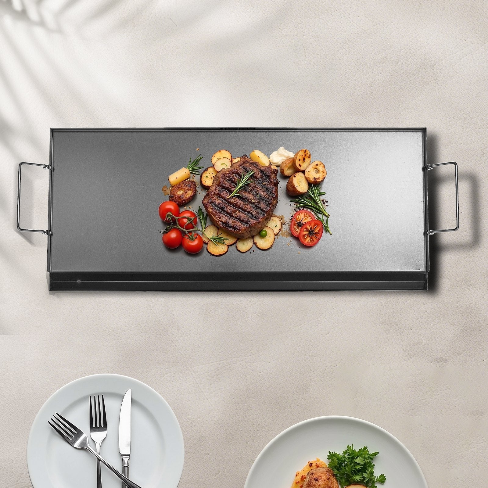 VEVOR 32x14 in Flat Top Griddle Carbon Steel Universal BBQ Grill Pan Cookware 