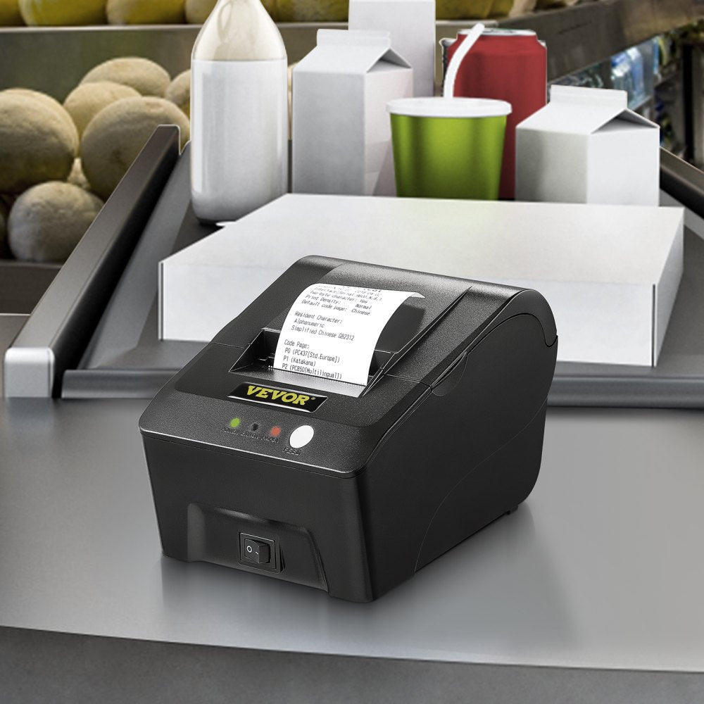 VEVOR Printer Receipt, 58mm Thermal Printer, ESC/POS Command Thermal Receipt Printer, Portable for Bank, Supermarket, Office, Restaurant Support Win 2003/XP/7/8/10 & Cashbox Driver 