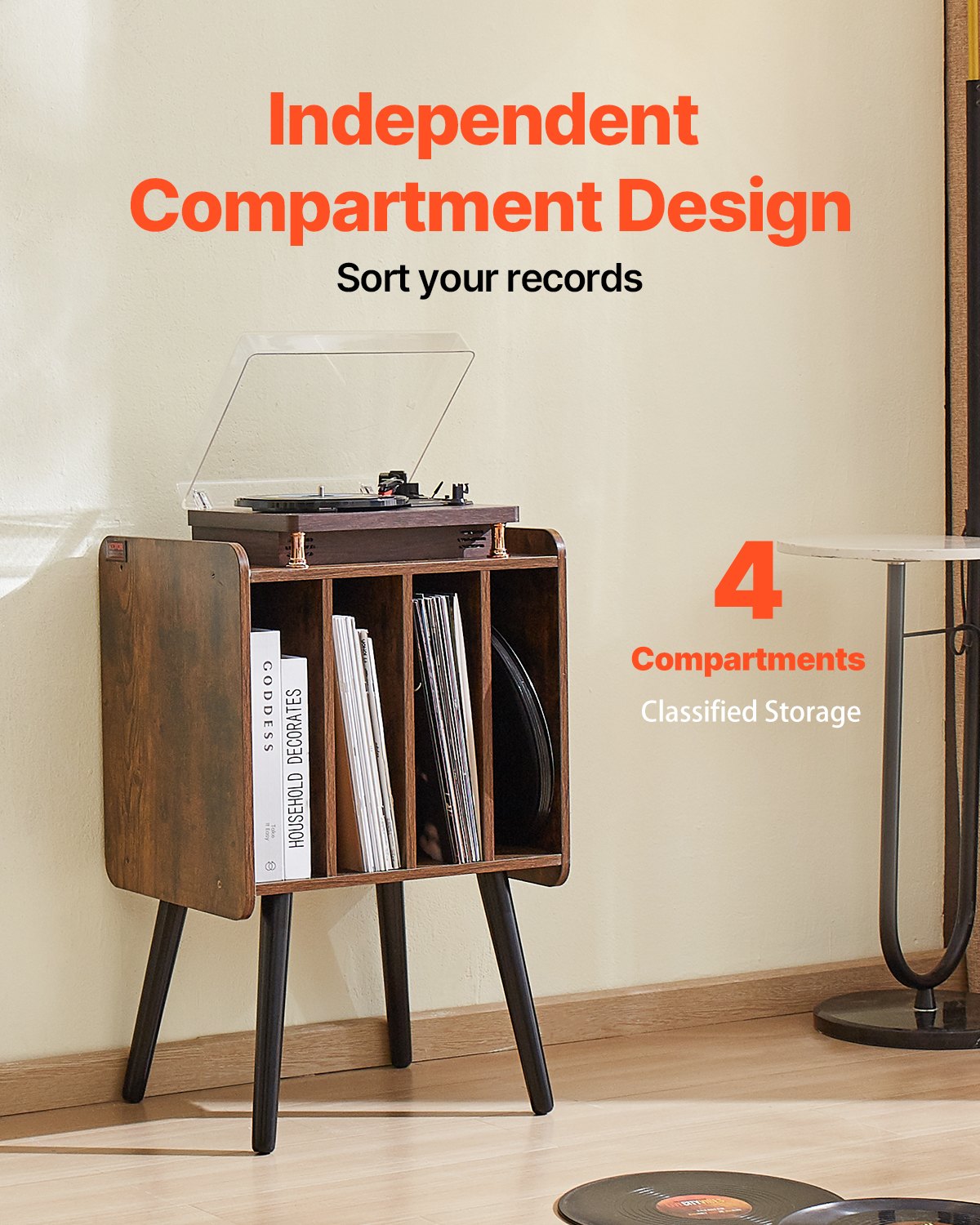 VEVOR Record Player Stand 2-Tier Wood Vinyl Record Stand up to 100 Albums Brown 