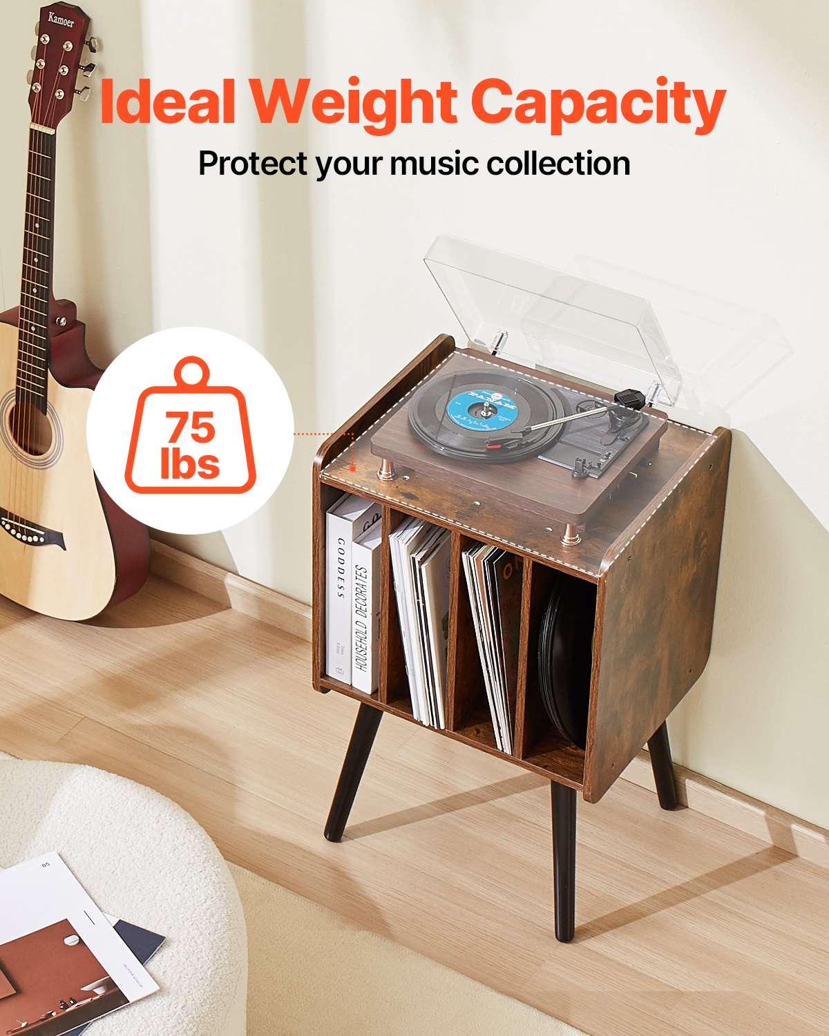 VEVOR Record Player Stand 2-Tier Wood Vinyl Record Stand up to 100 Albums Brown 