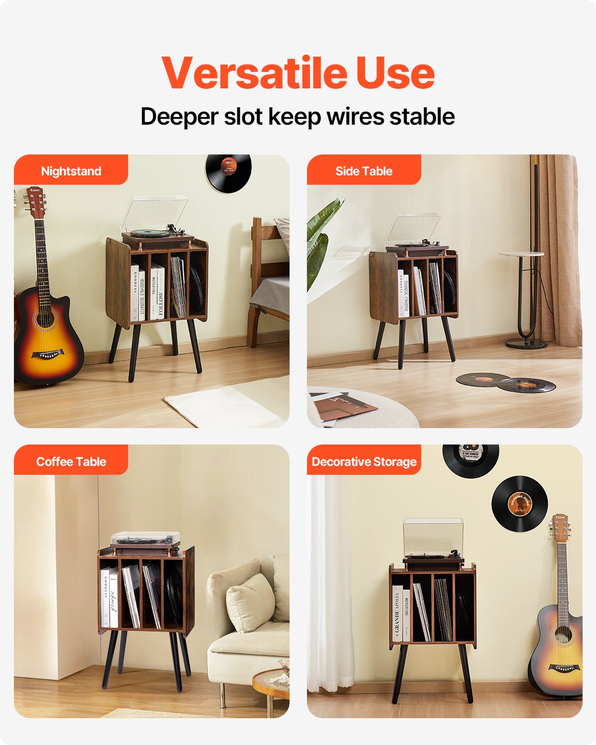 VEVOR Record Player Stand 2-Tier Wood Vinyl Record Stand up to 100 Albums Brown 