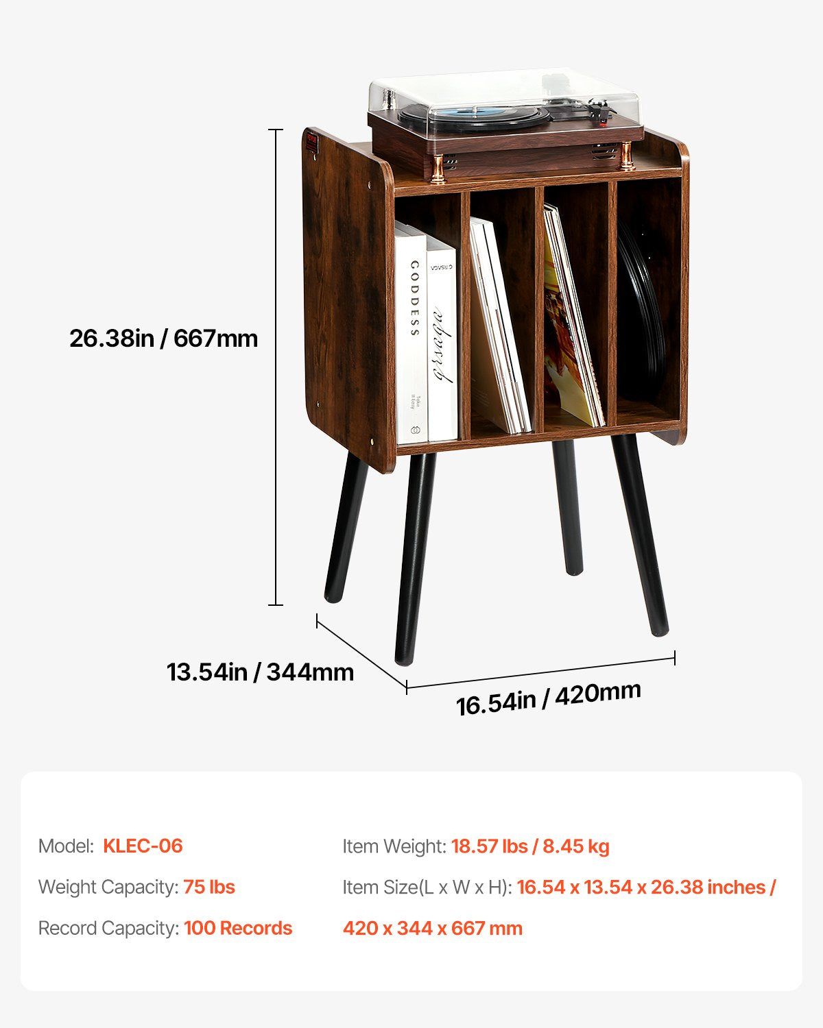 VEVOR Record Player Stand 2-Tier Wood Vinyl Record Stand up to 100 Albums Brown 