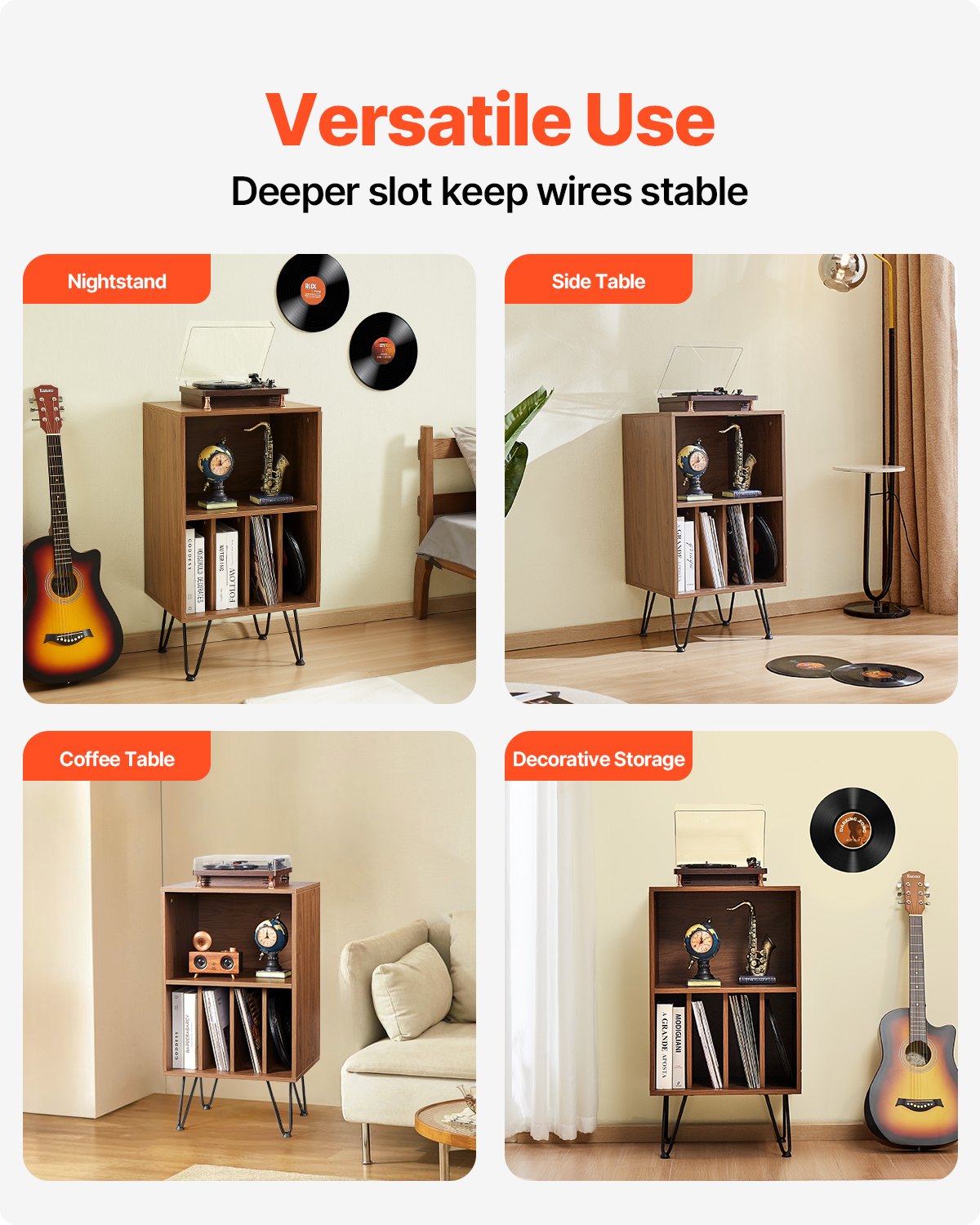 VEVOR 3-Tier Record Player Stand Metal Vinyl Record Stand up to 150 Album Brown 