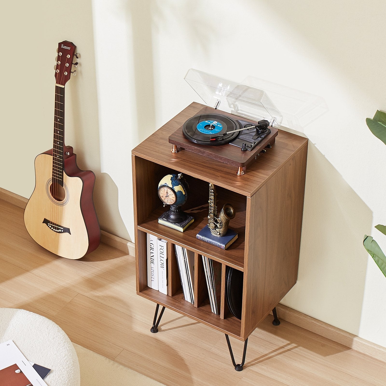 VEVOR 3-Tier Record Player Stand Metal Vinyl Record Stand up to 150 Album Brown 