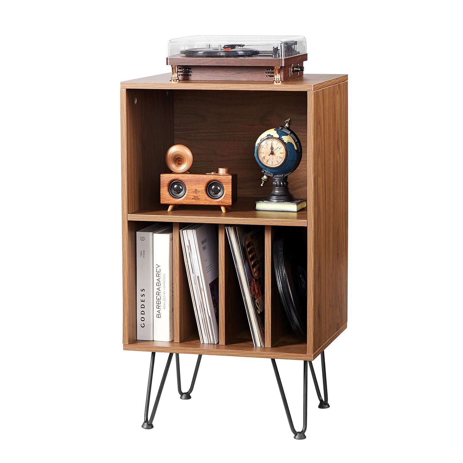 VEVOR 3-Tier Record Player Stand Metal Vinyl Record Stand up to 150 Album Brown 