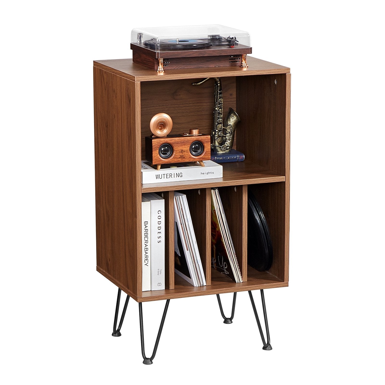 VEVOR 3-Tier Record Player Stand Metal Vinyl Record Stand up to 150 Album Brown 