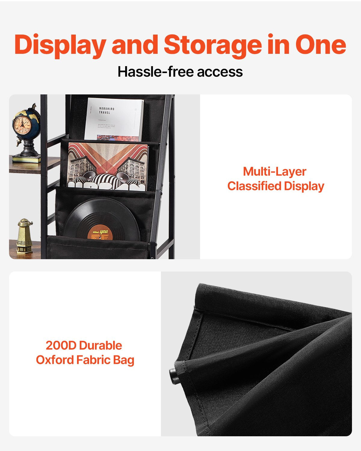 VEVOR 3-Tier Record Player Stand Metal Vinyl Record Stand up to 280 Album Black 
