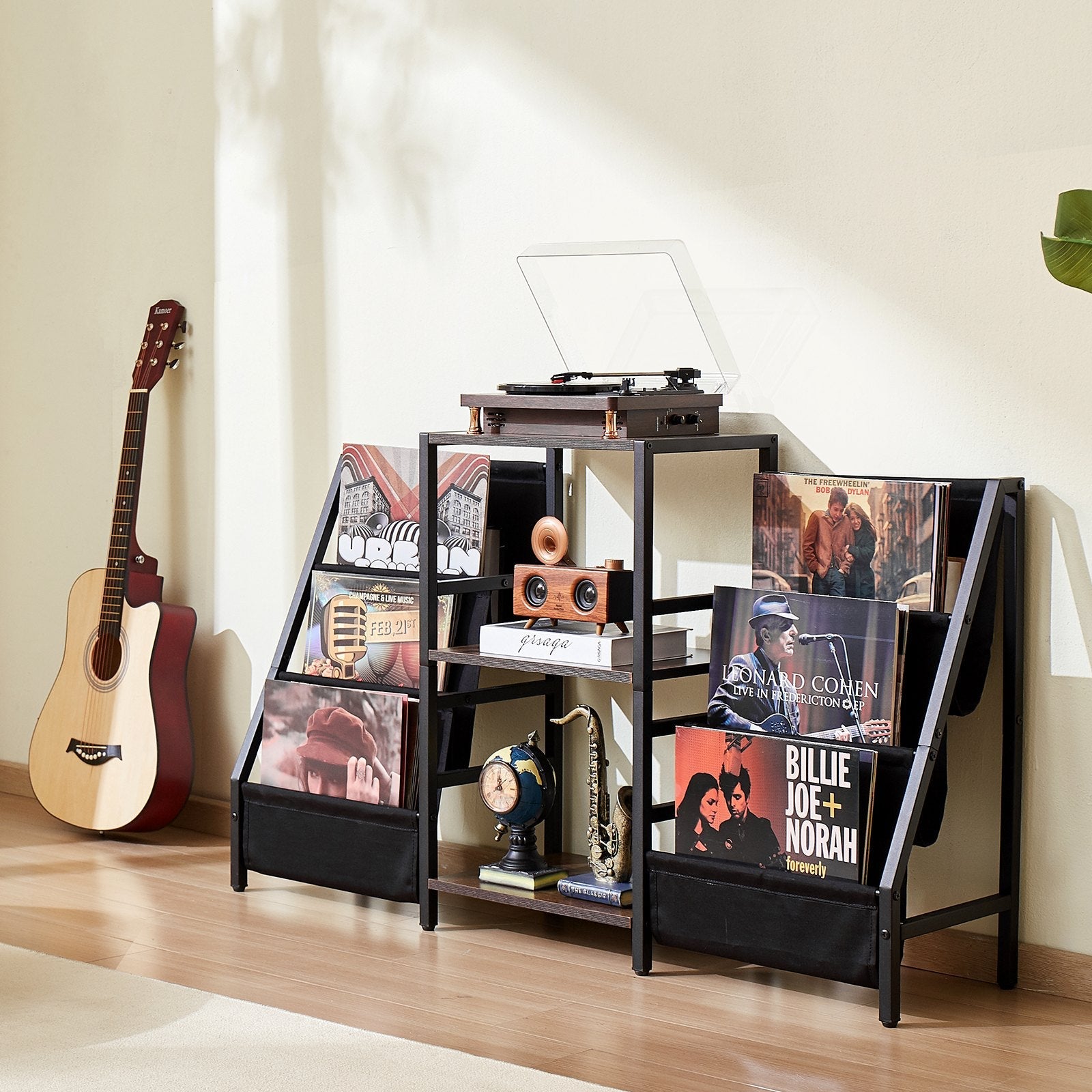 VEVOR 3-Tier Record Player Stand Metal Vinyl Record Stand up to 280 Album Black 