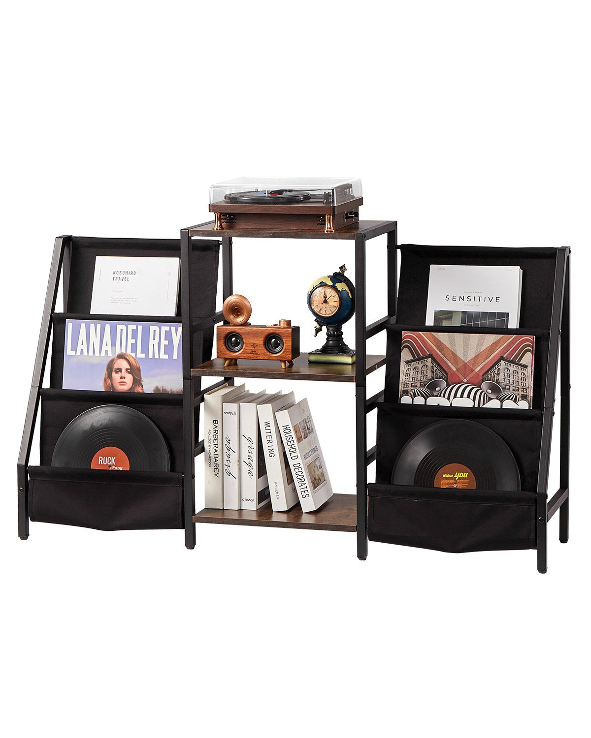 VEVOR 3-Tier Record Player Stand Metal Vinyl Record Stand up to 280 Album Black 