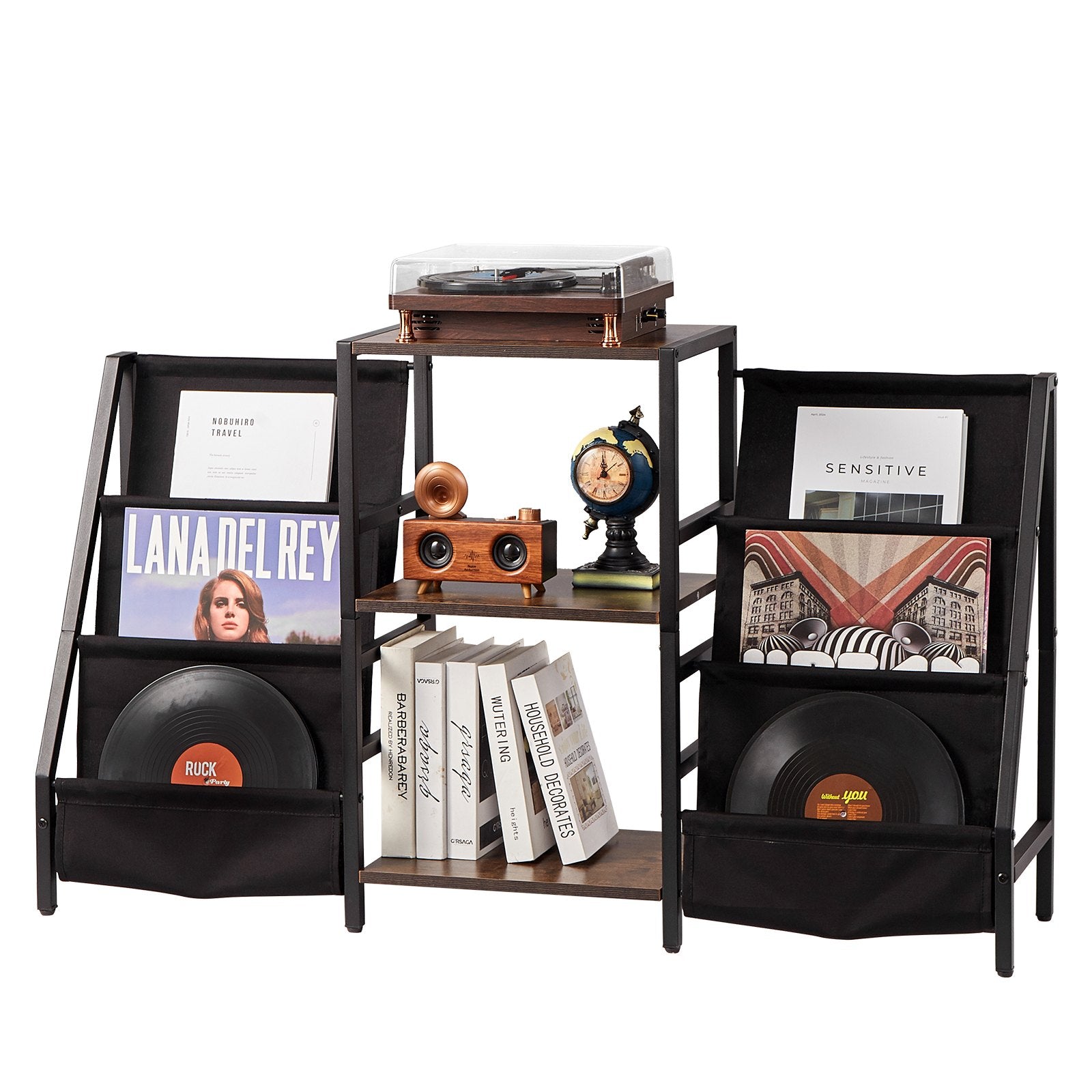 VEVOR 3-Tier Record Player Stand Metal Vinyl Record Stand up to 280 Album Black 