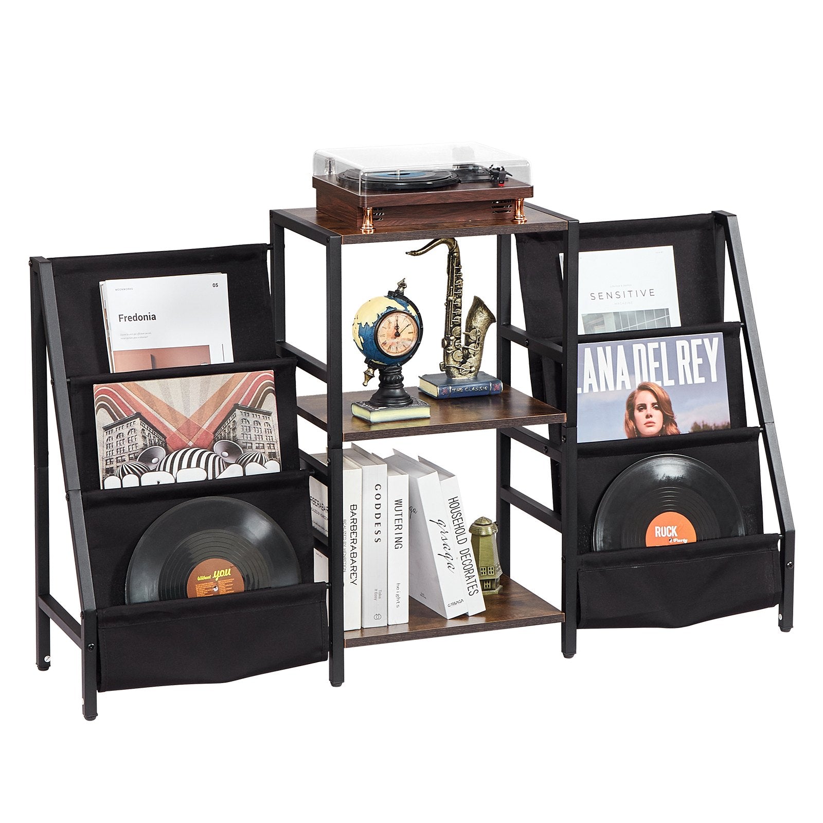 VEVOR 3-Tier Record Player Stand Metal Vinyl Record Stand up to 280 Album Black 