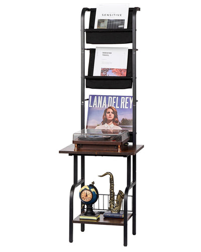 VEVOR 5 Tiers Record Player with LED Light & USB Ports Metal Vinyl Shelf Black 