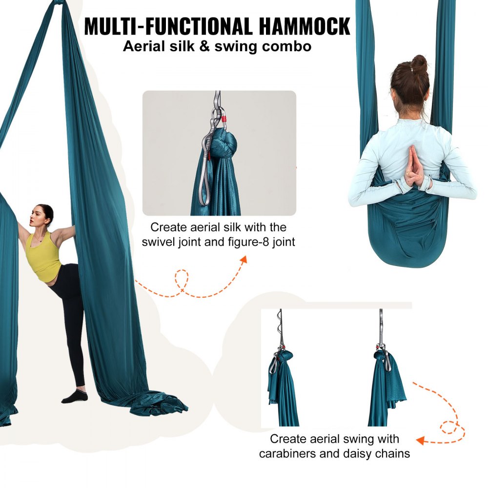 VEVOR Aerial Silk & Yoga Swing, 11 Yards, Aerial Yoga Hammock Kit with 100gsm Nylon Fabric, Full Rigging Hardware & Easy Set-up Guide, Antigravity Flying for All Levels Fitness Bodybuilding, Green 