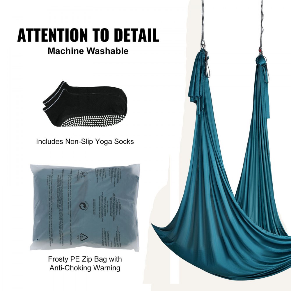 VEVOR Aerial Silk & Yoga Swing, 11 Yards, Aerial Yoga Hammock Kit with 100gsm Nylon Fabric, Full Rigging Hardware & Easy Set-up Guide, Antigravity Flying for All Levels Fitness Bodybuilding, Green 