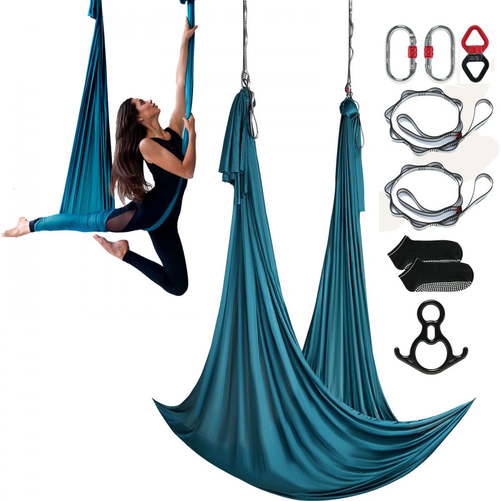 VEVOR Aerial Silk & Yoga Swing, 11 Yards, Aerial Yoga Hammock Kit with 100gsm Nylon Fabric, Full Rigging Hardware & Easy Set-up Guide, Antigravity Flying for All Levels Fitness Bodybuilding, Green 