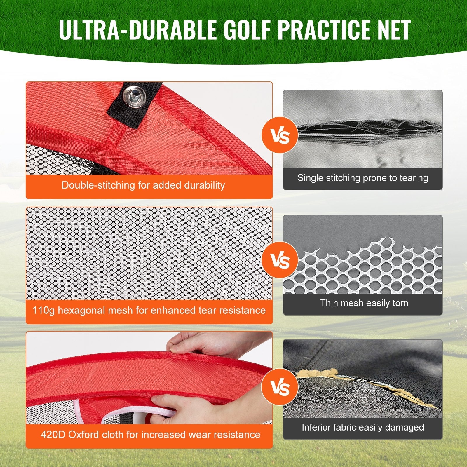 VEVOR Golf Chipping Net, Pop Up Golf Practice Net, Portable Indoor Outdoor Home Golf Hitting Aid Net with Target and Carry Bag, for Backyard Driving Training Swing, Gift for Men, Golf Lover, Red 