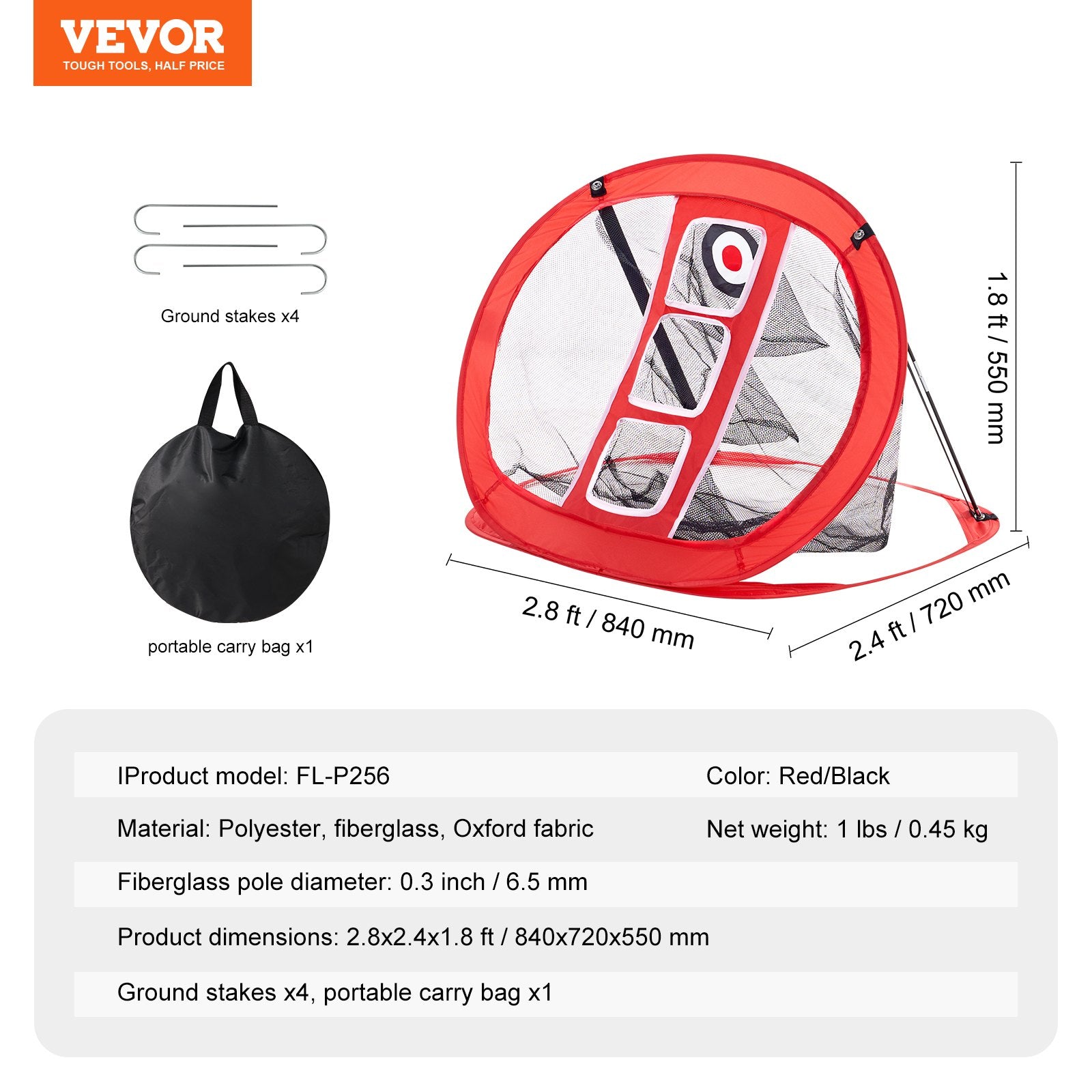 VEVOR Golf Chipping Net, Pop Up Golf Practice Net, Portable Indoor Outdoor Home Golf Hitting Aid Net with Target and Carry Bag, for Backyard Driving Training Swing, Gift for Men, Golf Lover, Red 