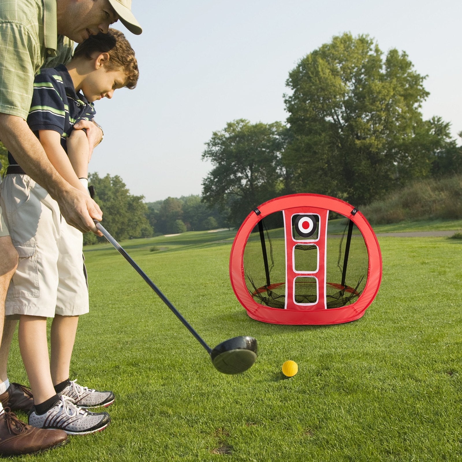 VEVOR Golf Chipping Net, Pop Up Golf Practice Net, Portable Indoor Outdoor Home Golf Hitting Aid Net with Target and Carry Bag, for Backyard Driving Training Swing, Gift for Men, Golf Lover, Red 