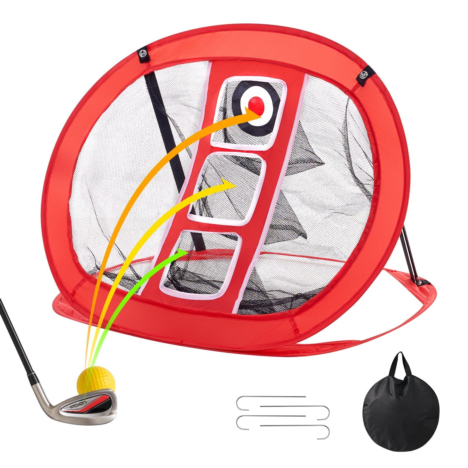 VEVOR Golf Chipping Net, Pop Up Golf Practice Net, Portable Indoor Outdoor Home Golf Hitting Aid Net with Target and Carry Bag, for Backyard Driving Training Swing, Gift for Men, Golf Lover, Red 