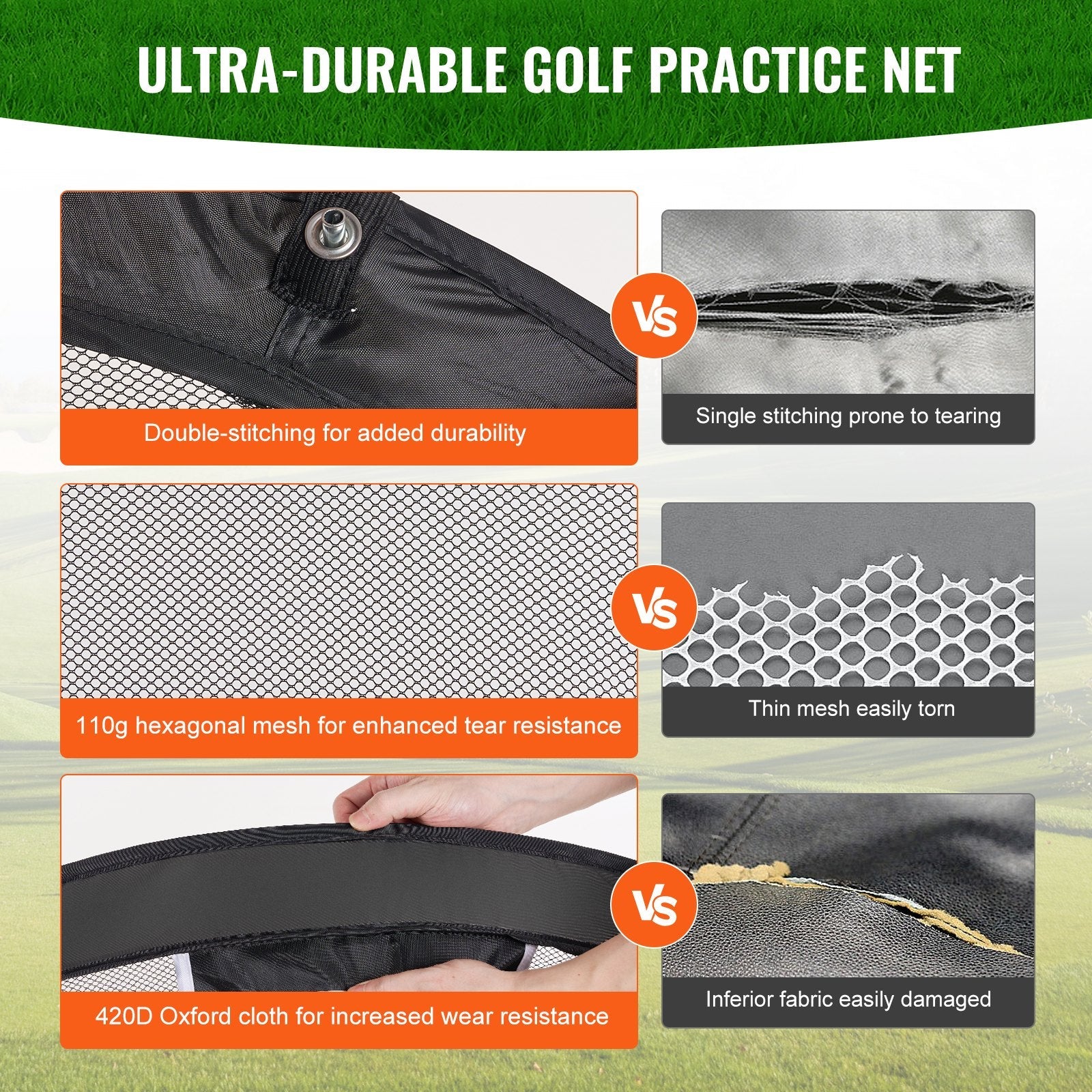 VEVOR Golf Chipping Net, Pop Up Golf Practice Net, Portable Indoor Outdoor Home Golf Hitting Aid Net with Target/Mat/Balls/Tee/Carry Bag, for Backyard Driving Training Swing, Gift for Men, Black 
