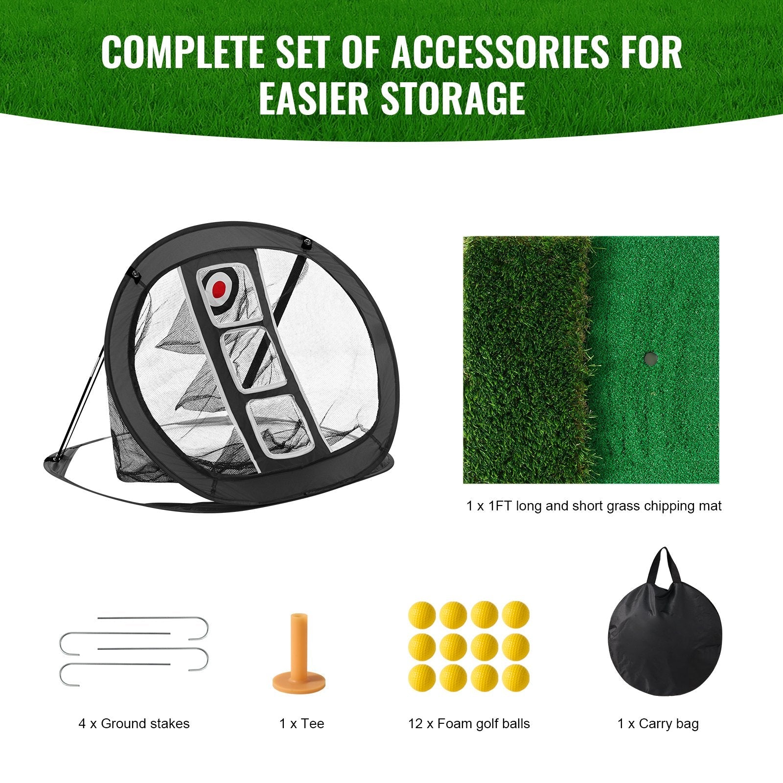 VEVOR Golf Chipping Net, Pop Up Golf Practice Net, Portable Indoor Outdoor Home Golf Hitting Aid Net with Target/Mat/Balls/Tee/Carry Bag, for Backyard Driving Training Swing, Gift for Men, Black 