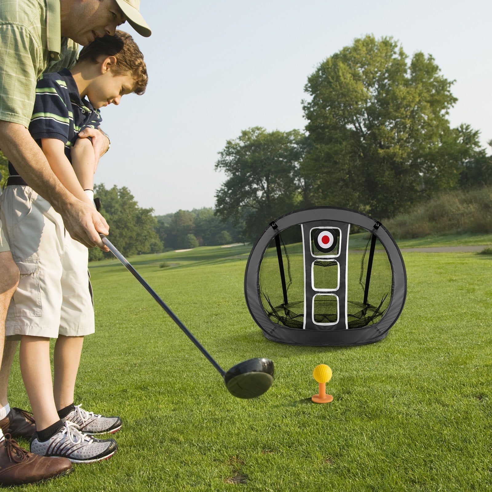 VEVOR Golf Chipping Net, Pop Up Golf Practice Net, Portable Indoor Outdoor Home Golf Hitting Aid Net with Target/Mat/Balls/Tee/Carry Bag, for Backyard Driving Training Swing, Gift for Men, Black 