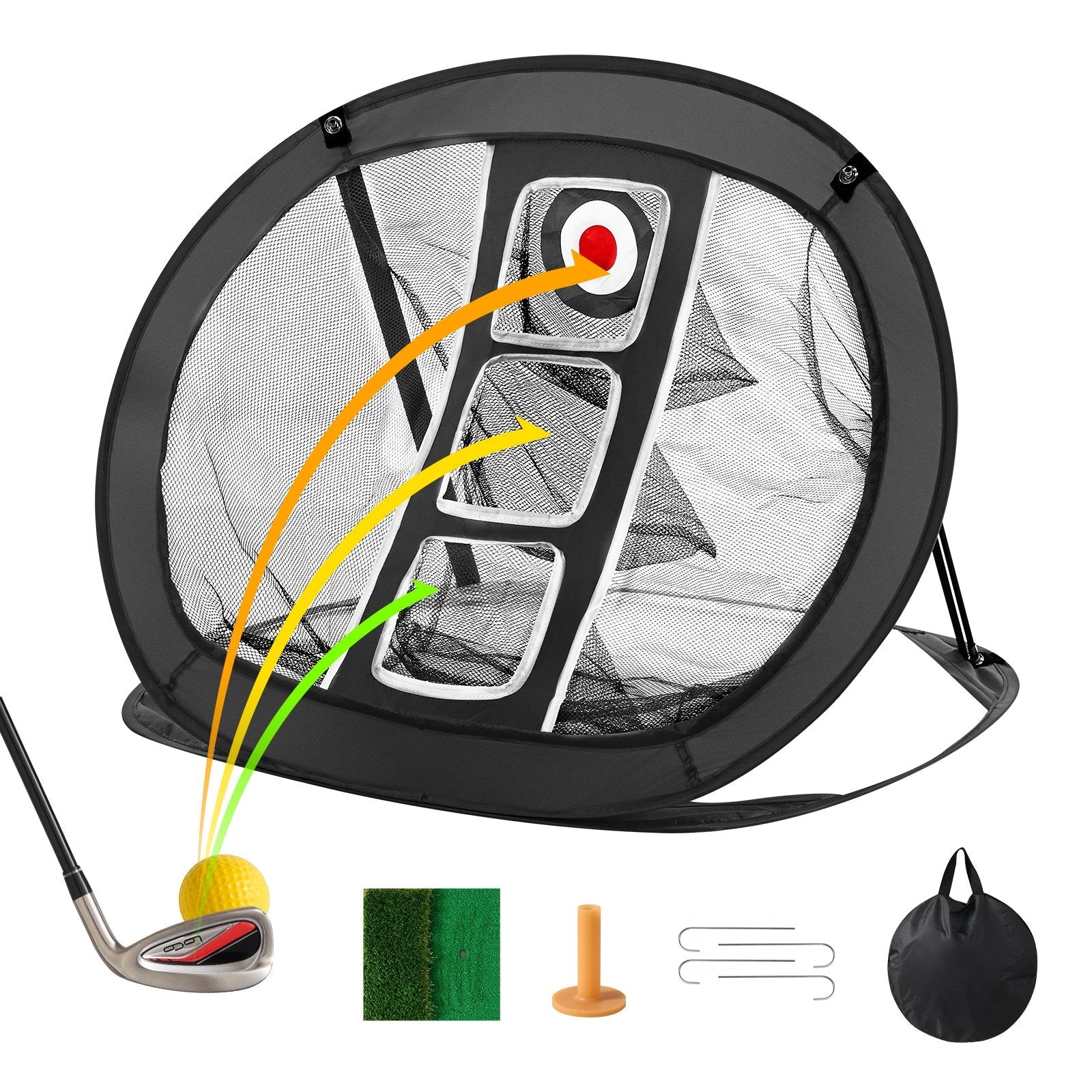 VEVOR Golf Chipping Net, Pop Up Golf Practice Net, Portable Indoor Outdoor Home Golf Hitting Aid Net with Target/Mat/Balls/Tee/Carry Bag, for Backyard Driving Training Swing, Gift for Men, Black 