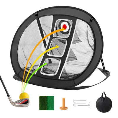 VEVOR Golf Chipping Net, Pop Up Golf Practice Net, Portable Indoor Outdoor Home Golf Hitting Aid Net with Target/Mat/Balls/Tee/Carry Bag, for Backyard Driving Training Swing, Gift for Men, Black 