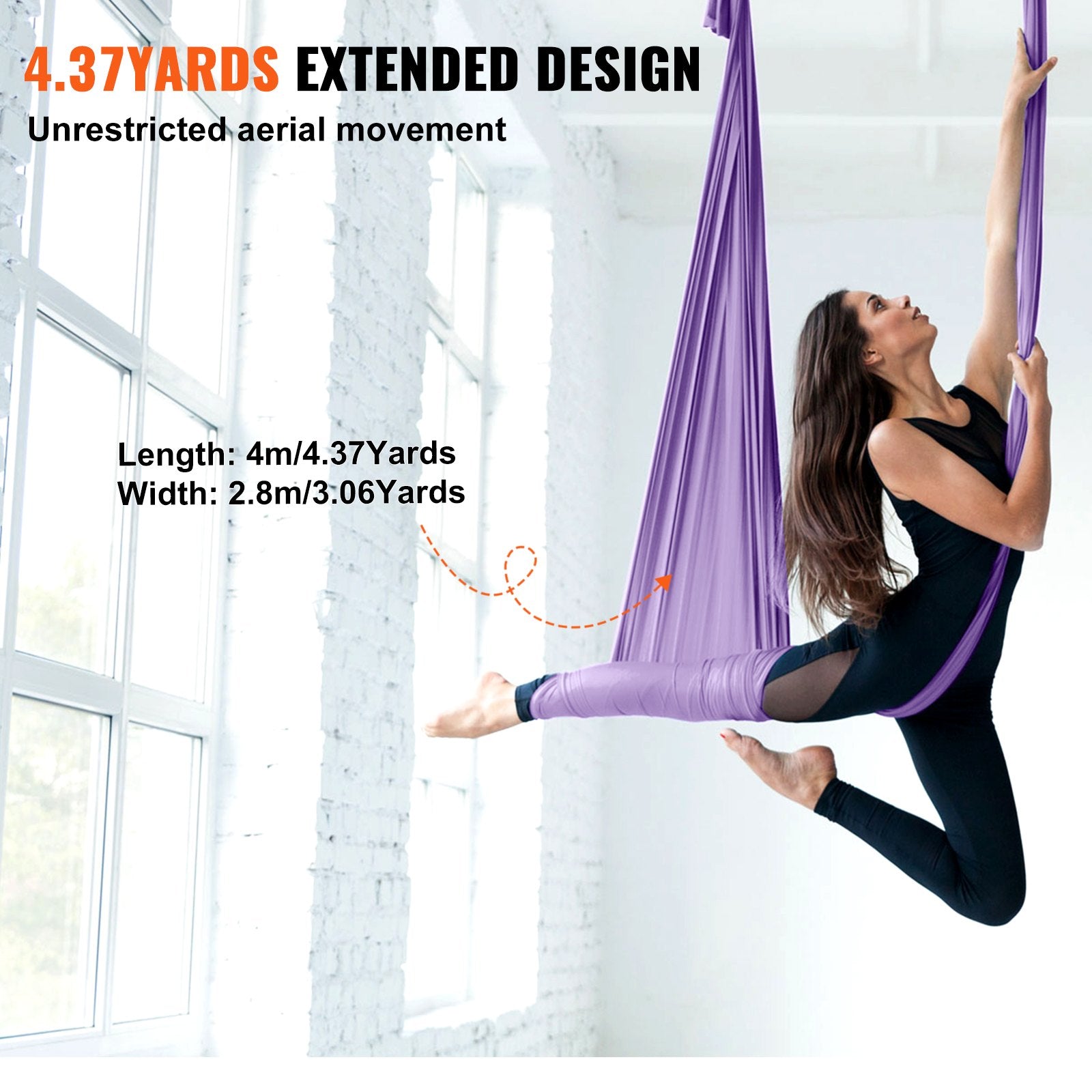 VEVOR Aerial Yoga Hammock & Swing, 4.4 Yards, Yoga Starter Kit with 100gsm Nylon Fabric, Full Rigging Hardware and Easy Set-up Guide, Antigravity Flying for All Levels Fitness Bodybuilding, Purple 