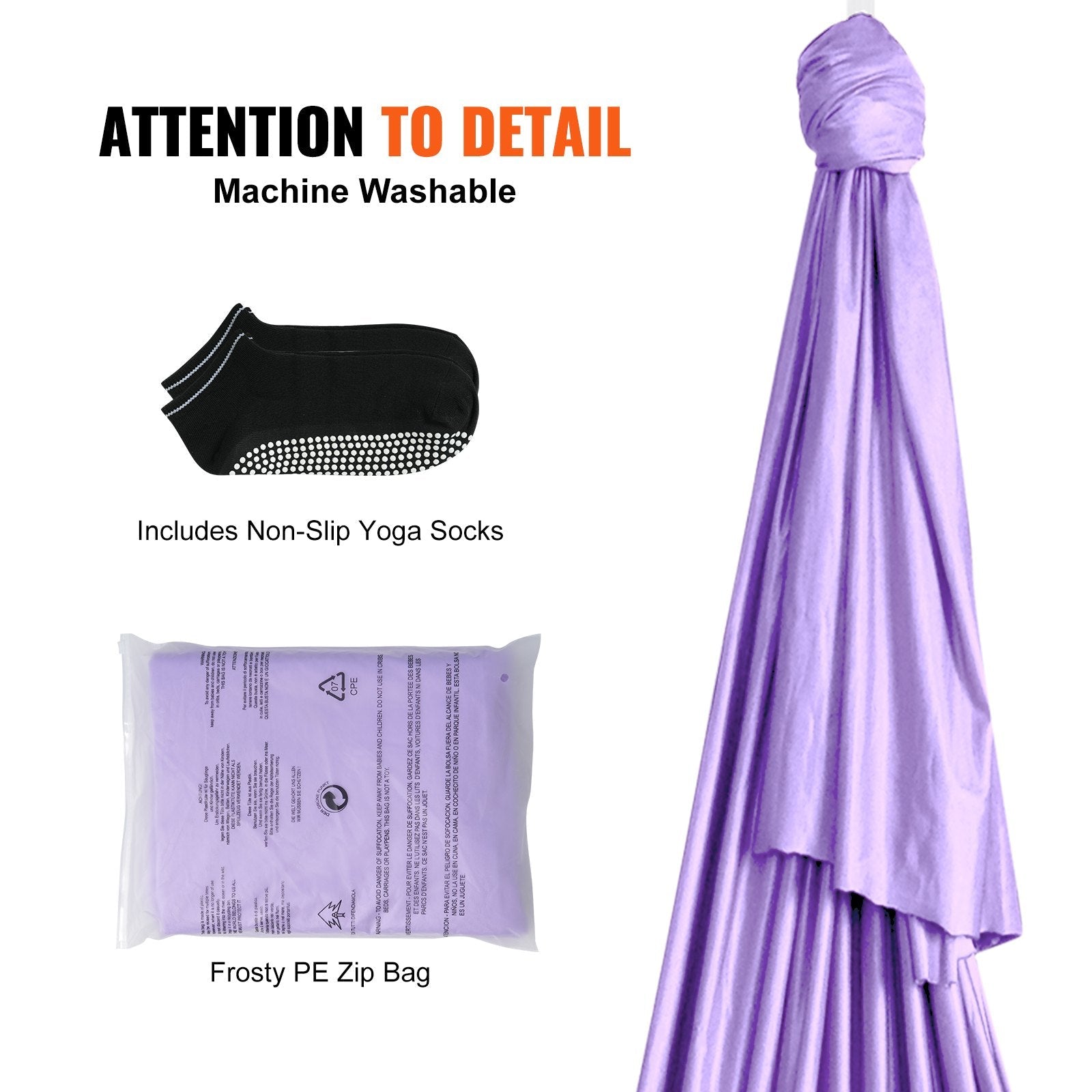 VEVOR Aerial Yoga Hammock & Swing, 4.4 Yards, Yoga Starter Kit with 100gsm Nylon Fabric, Full Rigging Hardware and Easy Set-up Guide, Antigravity Flying for All Levels Fitness Bodybuilding, Purple 