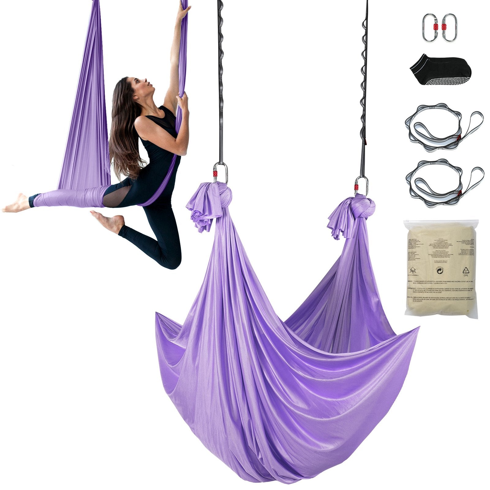 VEVOR Aerial Yoga Hammock & Swing, 4.4 Yards, Yoga Starter Kit with 100gsm Nylon Fabric, Full Rigging Hardware and Easy Set-up Guide, Antigravity Flying for All Levels Fitness Bodybuilding, Purple 