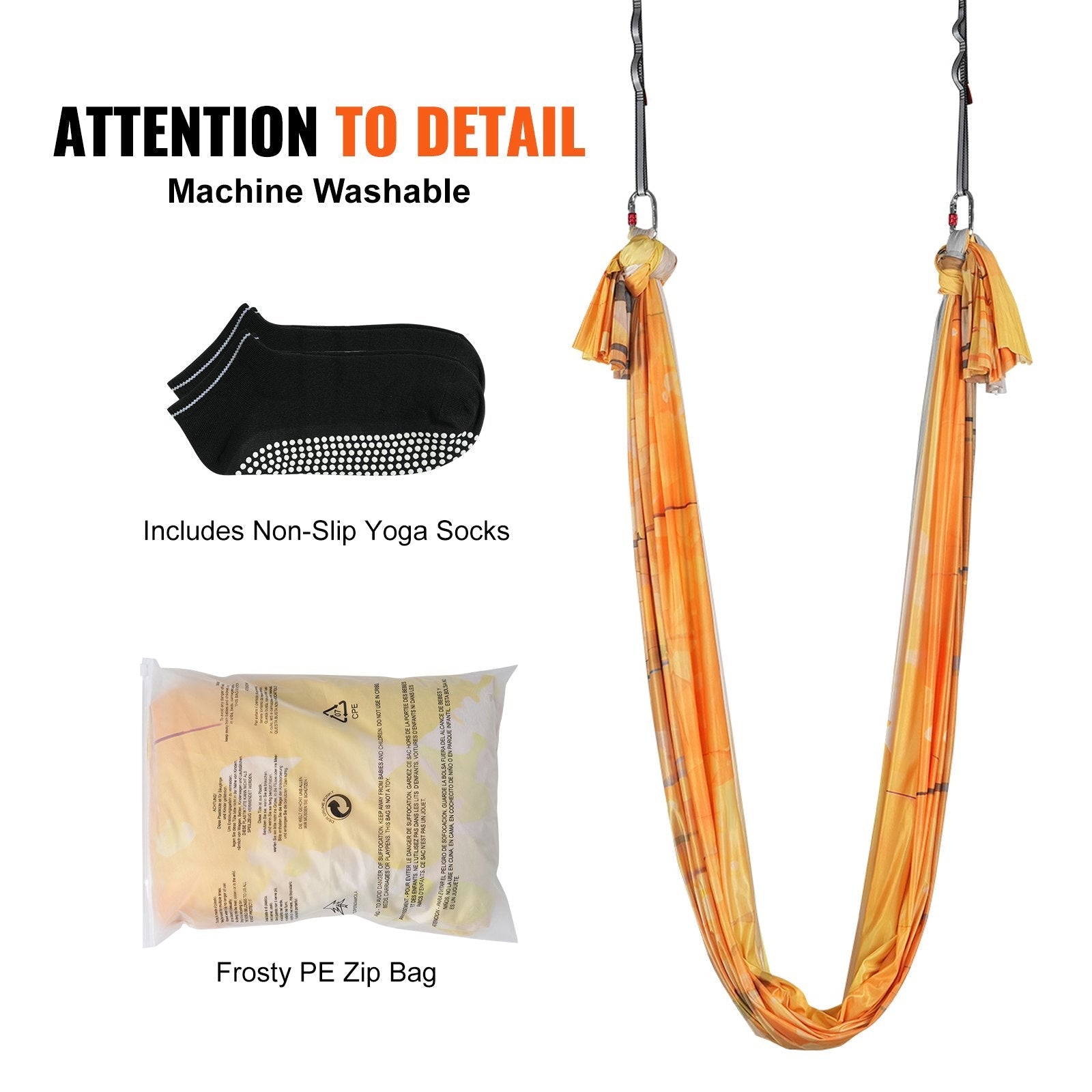 VEVOR Aerial Yoga Hammock & Swing, 5.5 Yards, Aerial Yoga Starter Kit with 100gsm Nylon Fabric, Full Rigging Hardware & Easy Set-up Guide, Antigravity Flying for All Levels Fitness Bodybuilding, Gold 