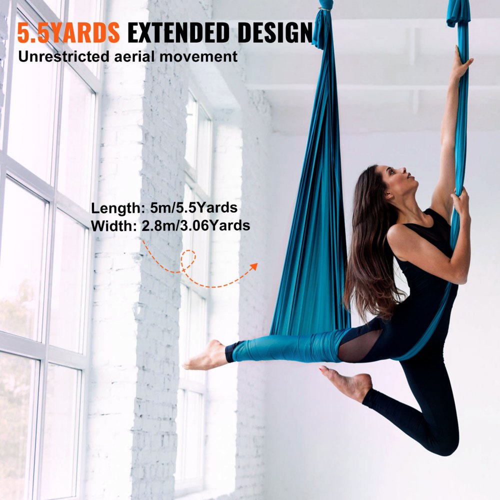 VEVOR Aerial Yoga Hammock & Swing, 5.5 Yards, Aerial Yoga Starter Kit with 100gsm Nylon Fabric, Full Rigging Hardware & Easy Set-up Guide, Antigravity Flying for All Levels Fitness Bodybuilding, Green 