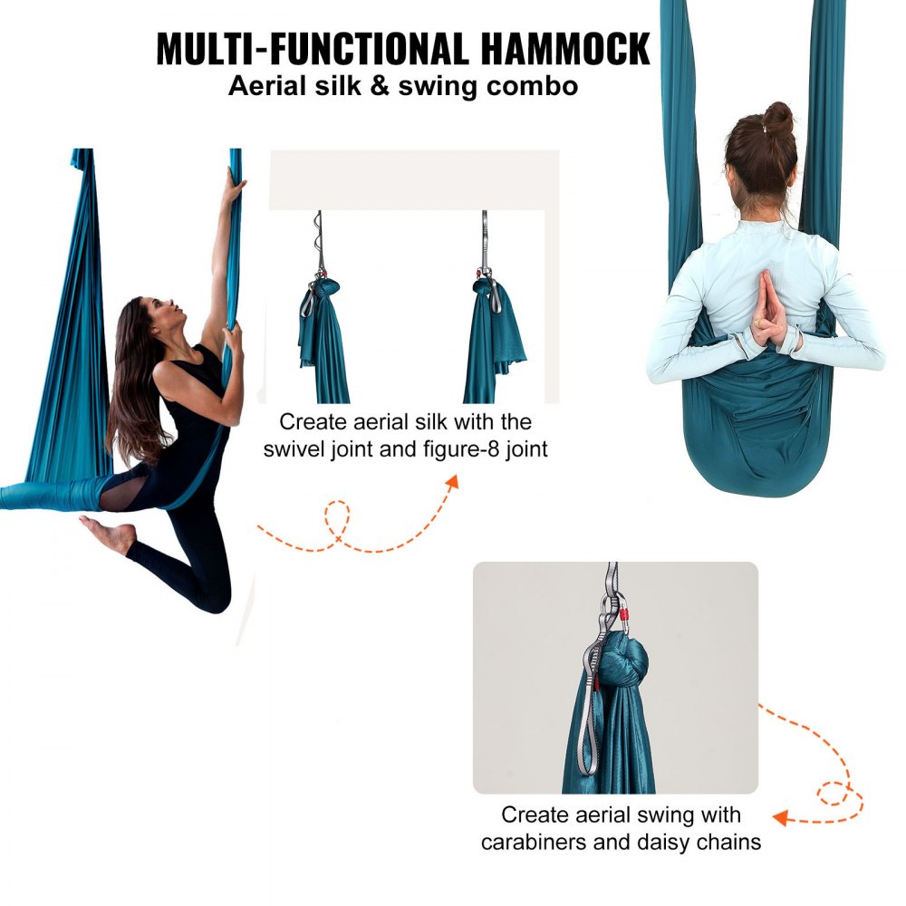 VEVOR Aerial Yoga Hammock & Swing, 5.5 Yards, Aerial Yoga Starter Kit with 100gsm Nylon Fabric, Full Rigging Hardware & Easy Set-up Guide, Antigravity Flying for All Levels Fitness Bodybuilding, Green 