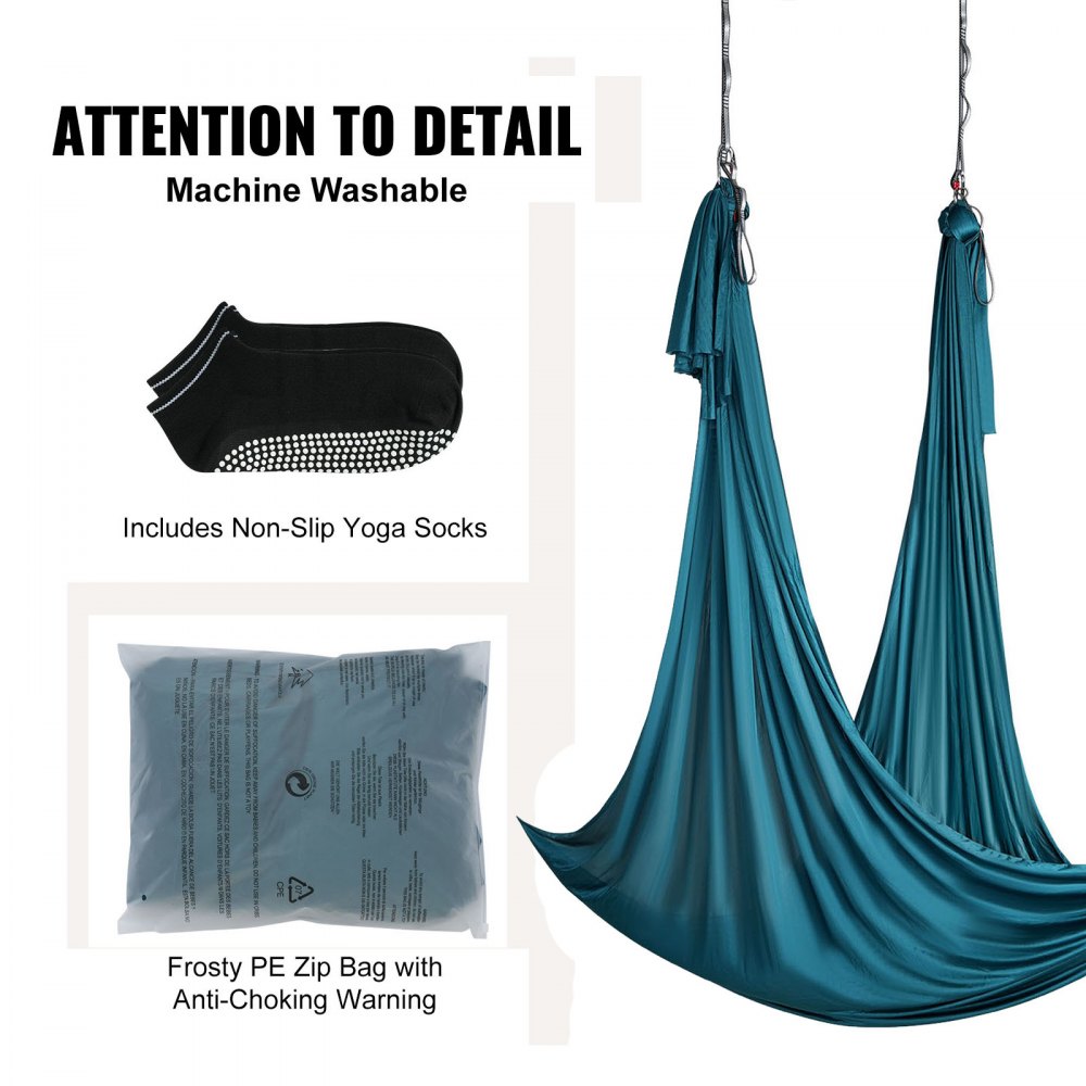 VEVOR Aerial Yoga Hammock & Swing, 5.5 Yards, Aerial Yoga Starter Kit with 100gsm Nylon Fabric, Full Rigging Hardware & Easy Set-up Guide, Antigravity Flying for All Levels Fitness Bodybuilding, Green 